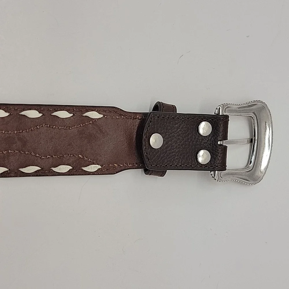 Nocona Belt Co. Silver Western Belt Size‎ 32 Two-tone Leather Brown Star Concho